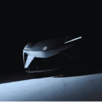 Front view of the Acura RSX Prototype EV with illuminated badge and slim LED lights