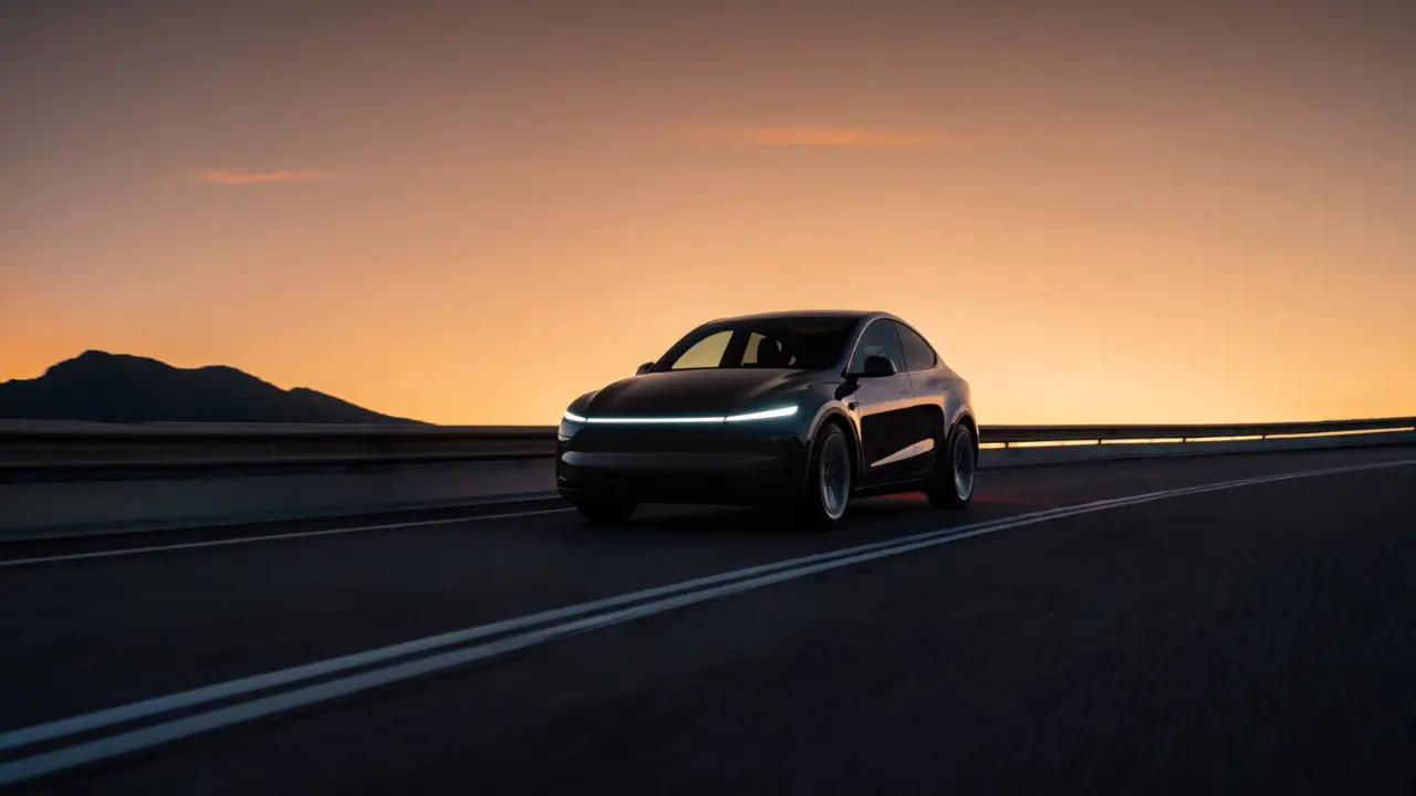 Tesla Model Y with futuristic city skyline at sunset, highlighting EV tax credit deadline and price increase news